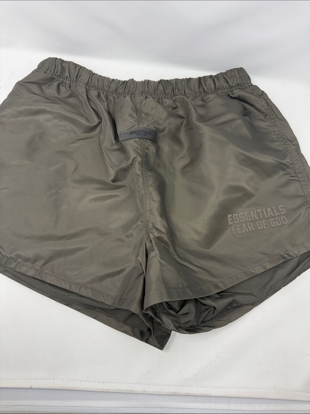 Fear of God Essentials Olive Men’s Gray Athletic Shorts with pockets. Size M